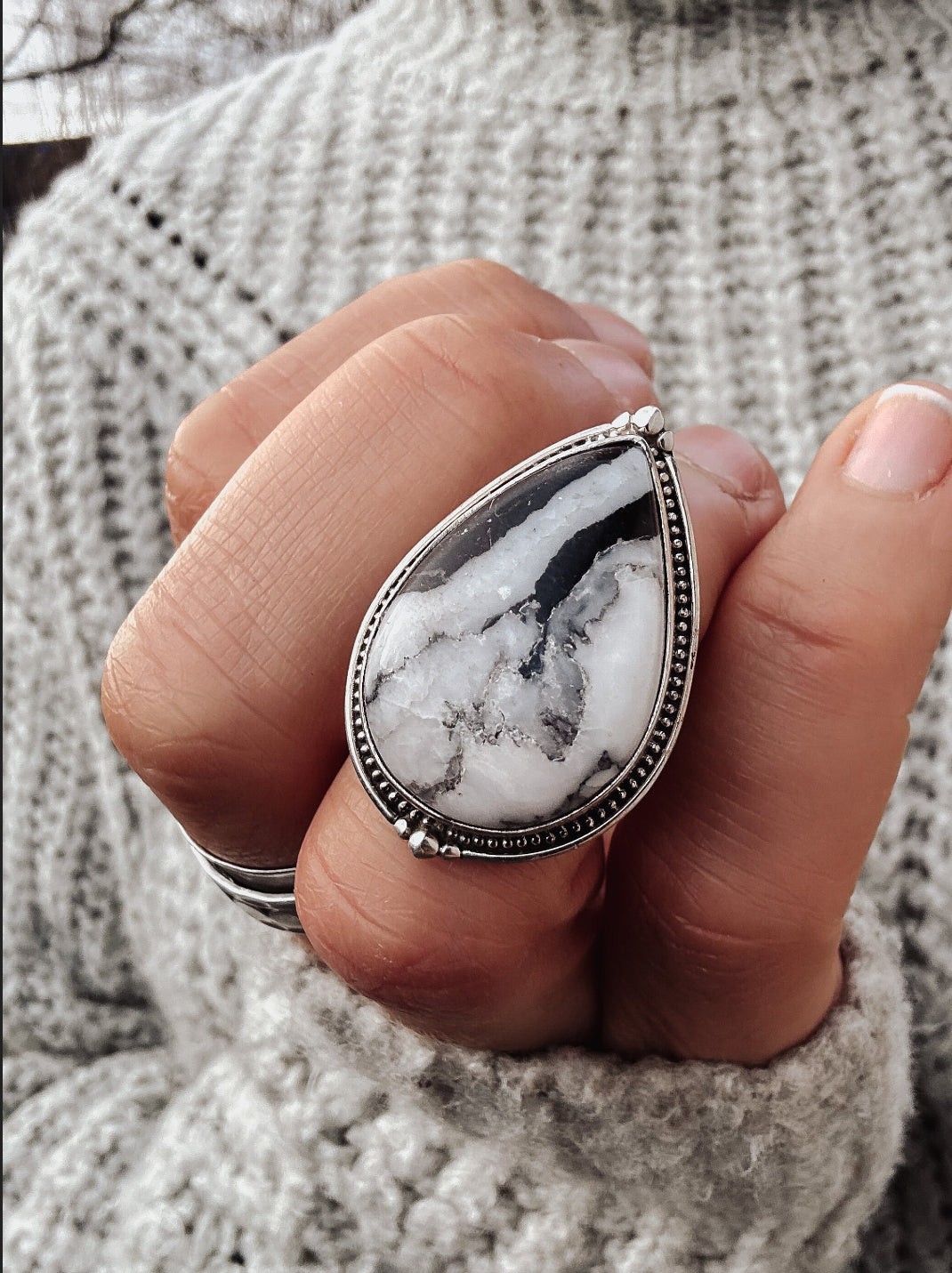 White Buffalo Statement Ring Size M
